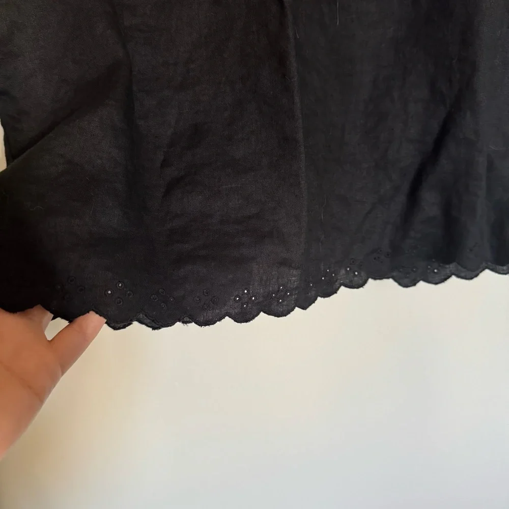 J. Crew Women Size 0 Linen Eyelet Lace Black Cross Open Back Blouse Top